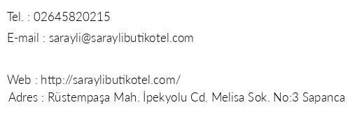 Sarayl Butik Hotel telefon numaralar, faks, e-mail, posta adresi ve iletiim bilgileri
